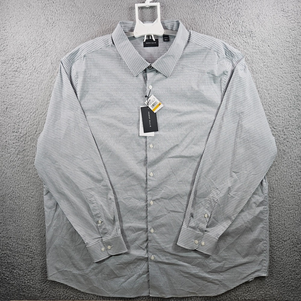 $99 NEW Perry Ellis Dress Shirt Men 4X Stretch Long Sleeve Dark Blue White